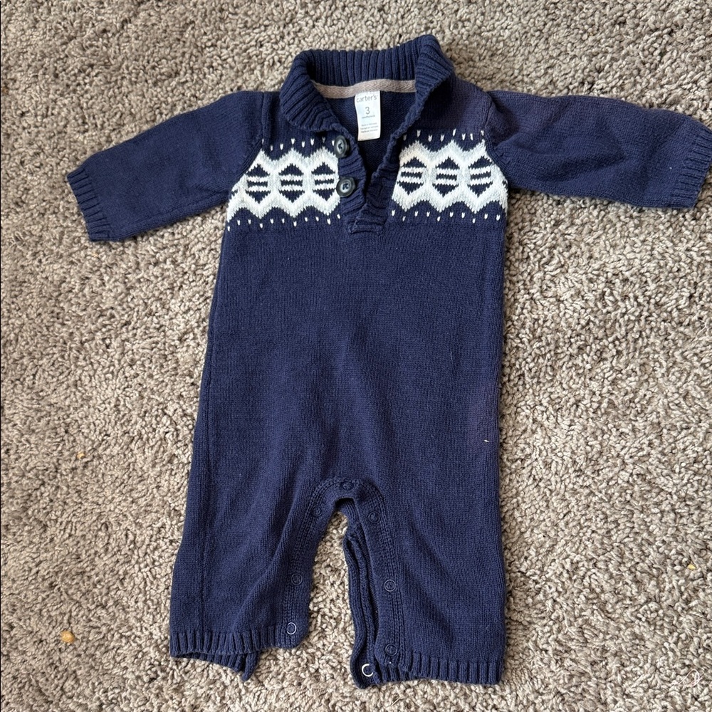 Carter's Navy and White Knit Footie